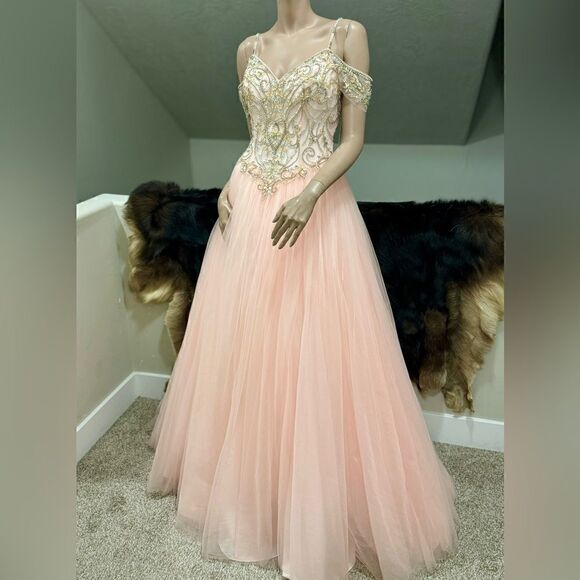 Gorgeous Blush Pink Princess Style Embellished Off-shoulder Tulle Ballgown - Picture 5 of 17
